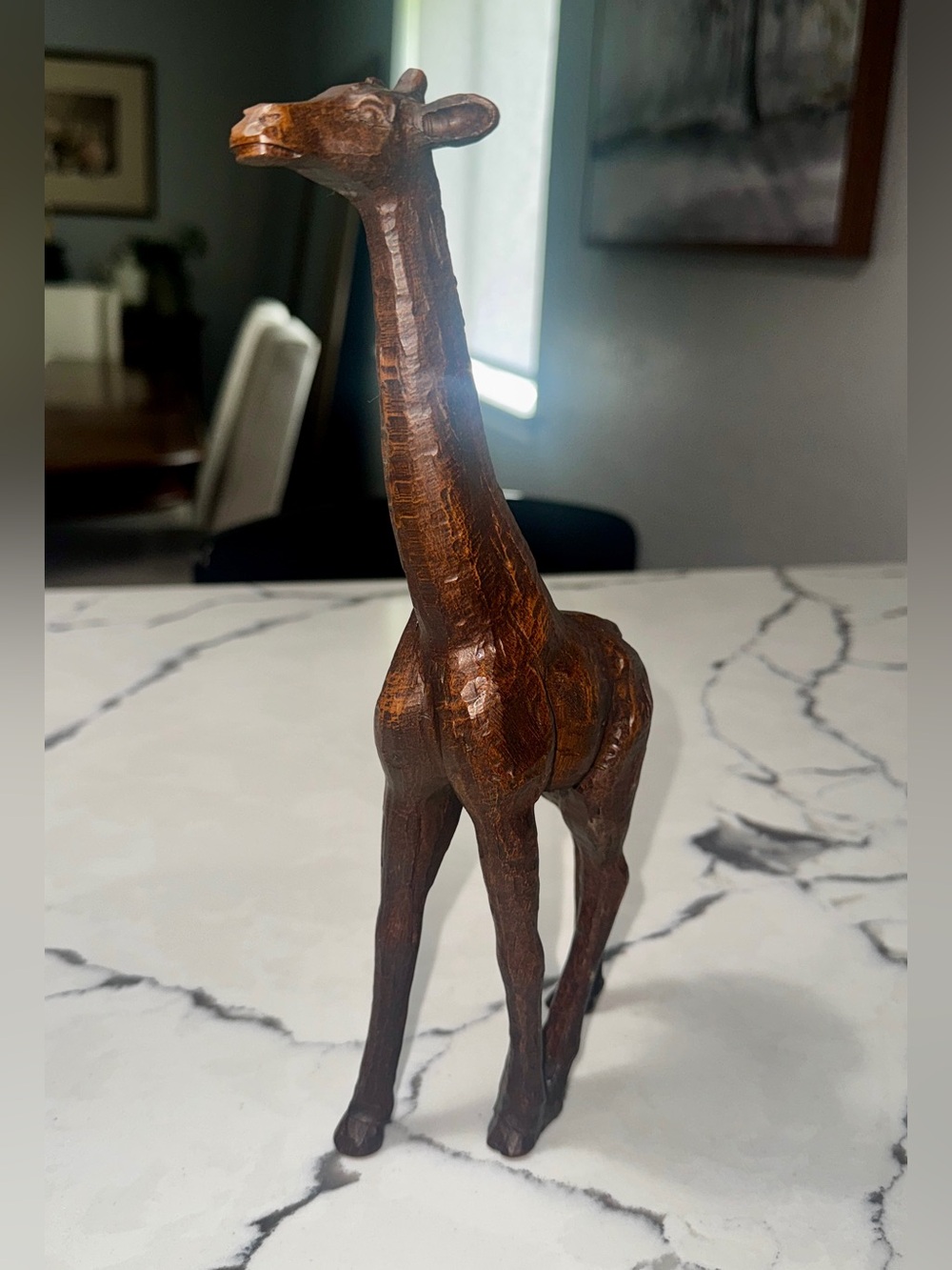 Vintage Hand-Carved Solid Hardwood Giraffe – 10.5” Tall Rustic African Folk Art